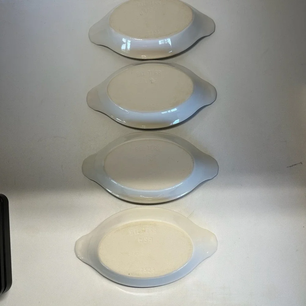 Vintage Set of 4 Bel-Terr USA 9528 White Stoneware Oval Au Gratin Baking Dishes